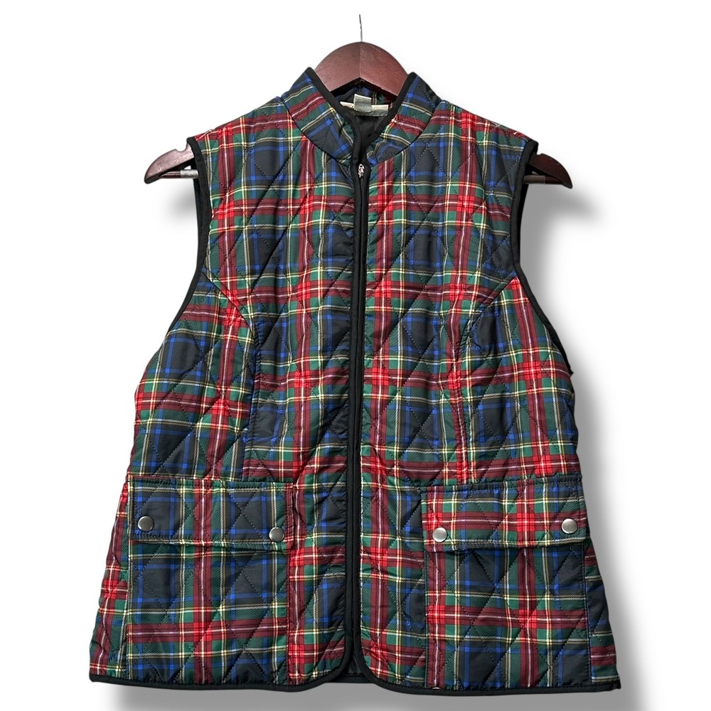 Appleseed's Petite PS Plaid Quilted Zip Vest Tartan Puffer Fall Holiday Preppy